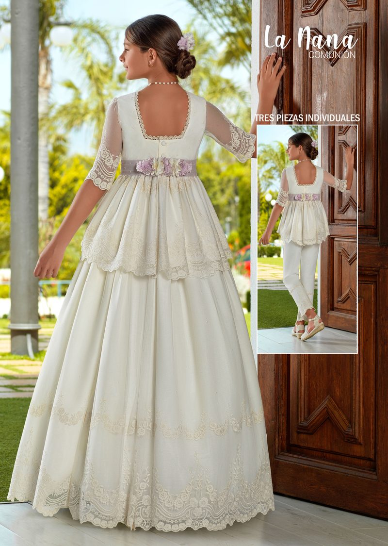 Vestido de comunión La Nana modelo 9701, vista de espalda